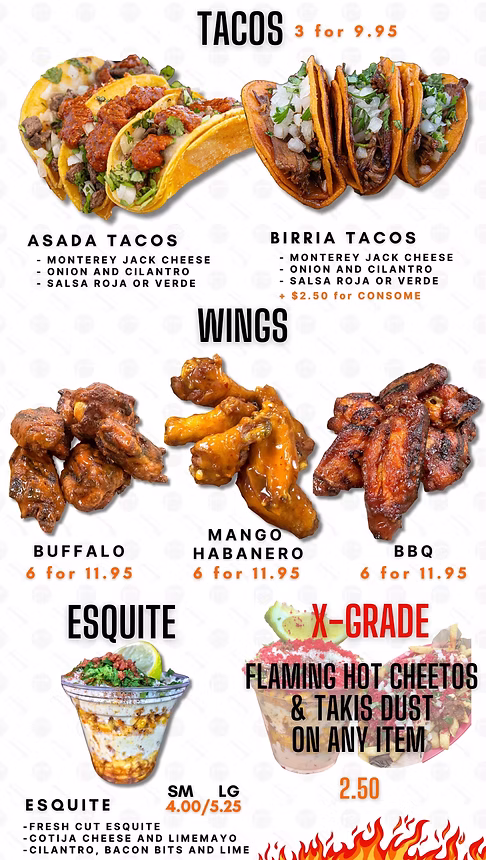 Tacos and Wings Specials Menu - Dirt Dog LA Downey