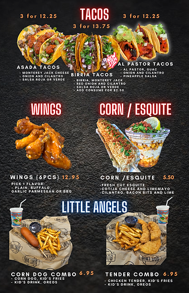 Tacos and Wings Specials Menu - Dirt Dog Las Vegas Sahara