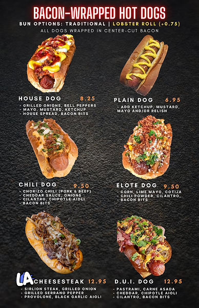 Variants of Bacon Wrapped Hot-dog Menu - Dirt Dog Las Vegas Sahara