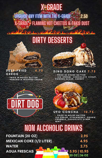 Desserts And Drinks Menu - Dirt Dog Las Vegas Sahara