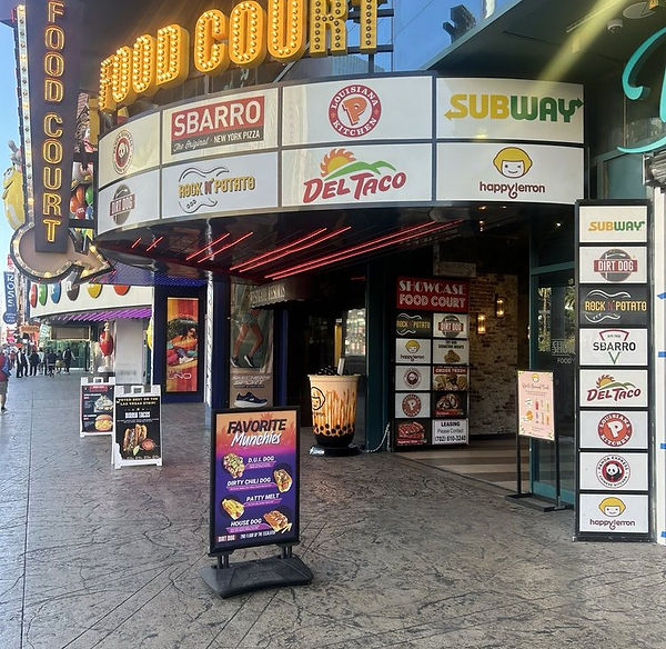 Entrance to Showcase Mall Food Court Featuring Dirt Dog
