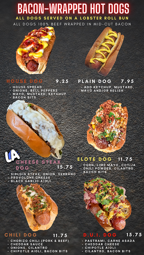 Bacon-Wrapped Hot Dog on a Lobster Roll Bun Menu - Dirt Dog the Grand Bazaar Shops