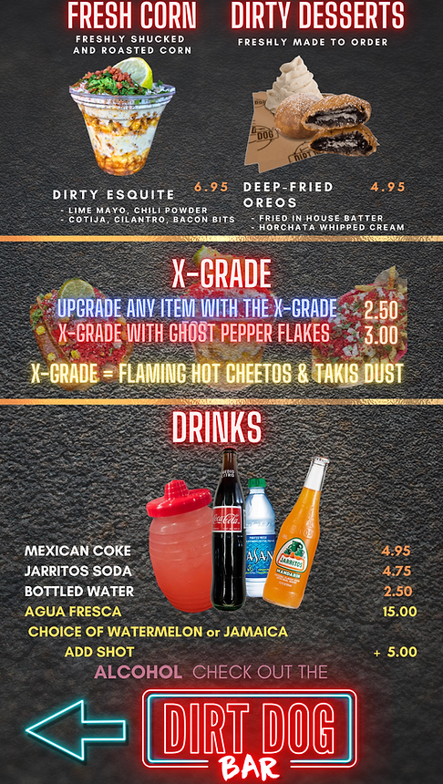 Drink Selection Including Mocktails Menu - Dirt Dog the Grand Bazaar Shops