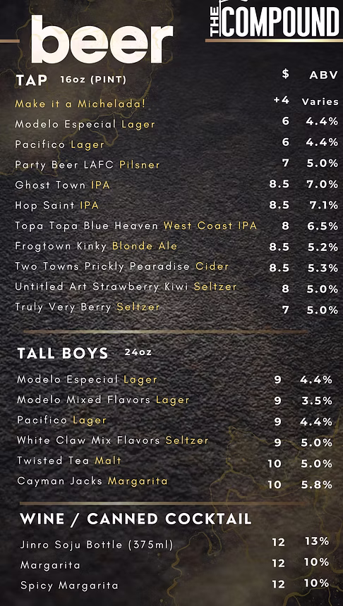Beer Menu - Dirt Dog Compound Commerce