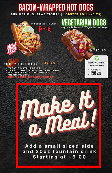 Vegetarian Bacon Wrapped Hot Dog Menu - Dirt Dog LA Rainbow Blvd