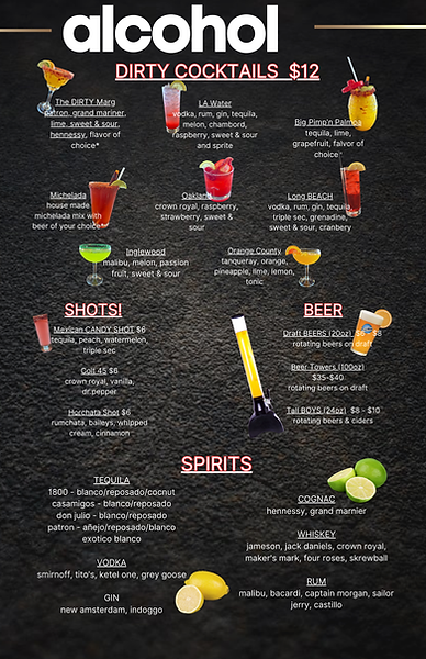 Cocktails & Alcohol Menu - Dirt Dog LA Rainbow Blvd