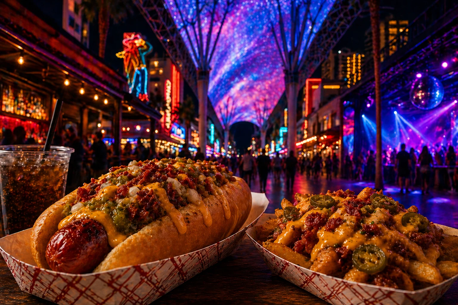 fremont street bars late night food